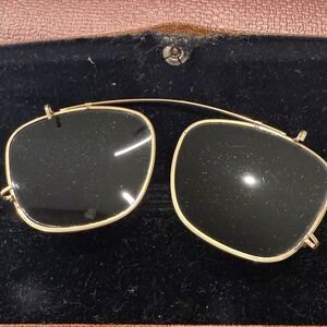 Vintage Benson Gold Rim Clip On Sunglasses Green Lenses Case